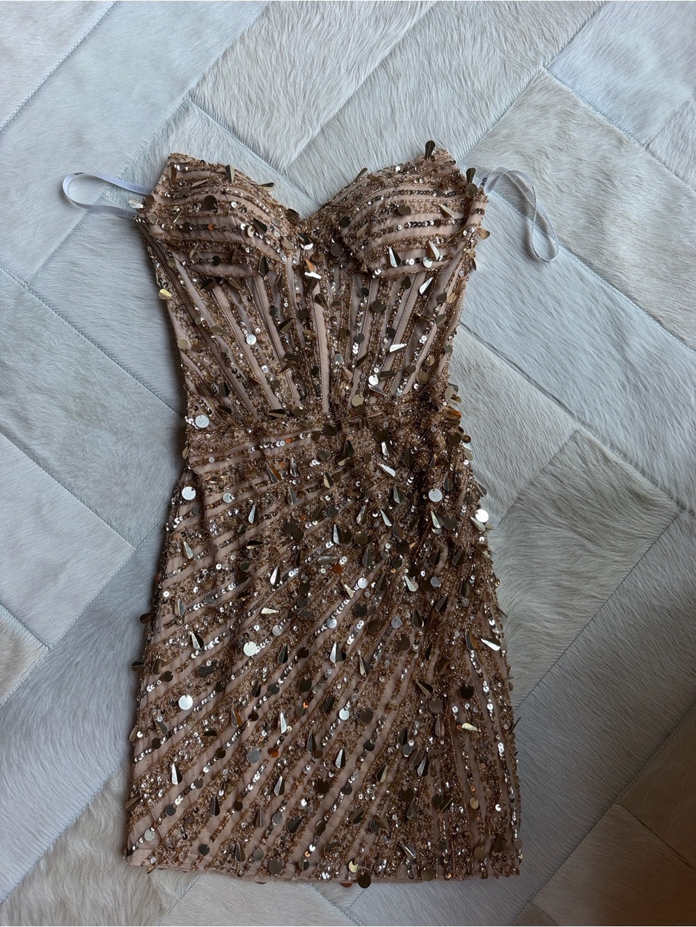 Sherri Hill gold Sequin Embellished Strapless Mini Dress